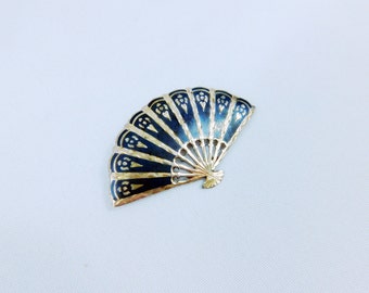 Vintage Siam Silver Niello Fan brooch