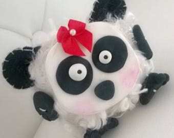 Panda Bear Stuffed Animal Crazy Gift Ooak Plush Plushie Soft Softie Black White Mixed Media