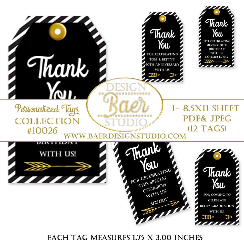 Black and Gold Tags:Printable Tags Party Favor Tags