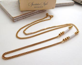Vintage 1980 Avon Spectaculars 'Spectator Style' Gold Chain White Bead Necklace