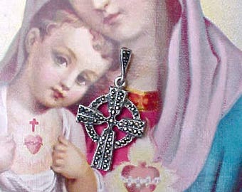 Beautiful Sterling Silver Cross Pendant Set with Sparking Marcasites