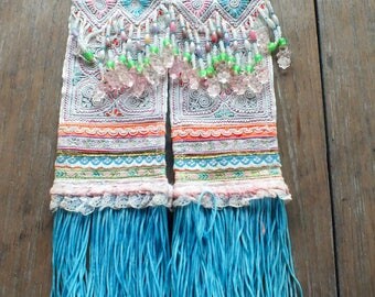 Vintage Hmong Fabric, handmade tapestry textiles, hill tribal fabric