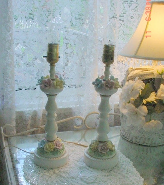 Porcelain Roses Lamps Vintage Bedside Romantic French Shabby