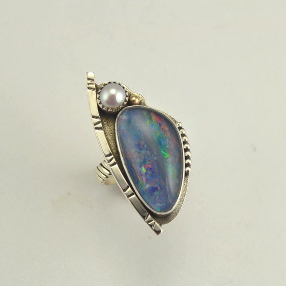 Opal Ring Pearl Ring Metalsmith Ring 14K Ring Artisan