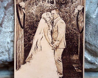 Leather Engraved Wedding Photo, Personalized Leather Engraved Photo, Laser Engraved Photo on Leather, Leather 3rd Year Anniversary Photo