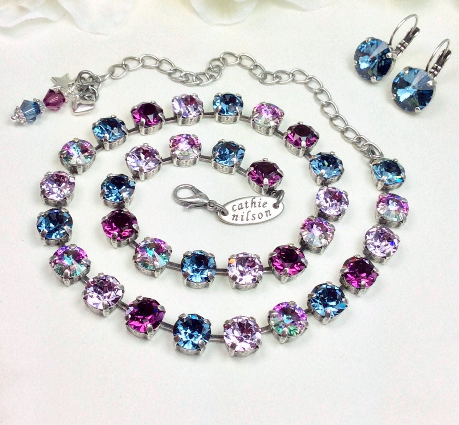 Amethyst & Denim Dream Swarovski Crystal 8.5mm Necklace - Designer Inspired -  Sophistication++ - FREE SHIPPING