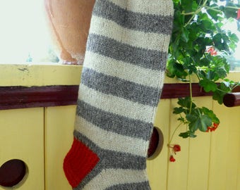 Knit Christmas Stocking Striped stockings Dark Grey Green Cream Red Cristmas decoration Christmas gift