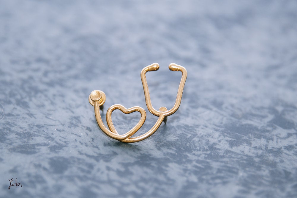 A heart stethoscope pin unique pin medical jewellery