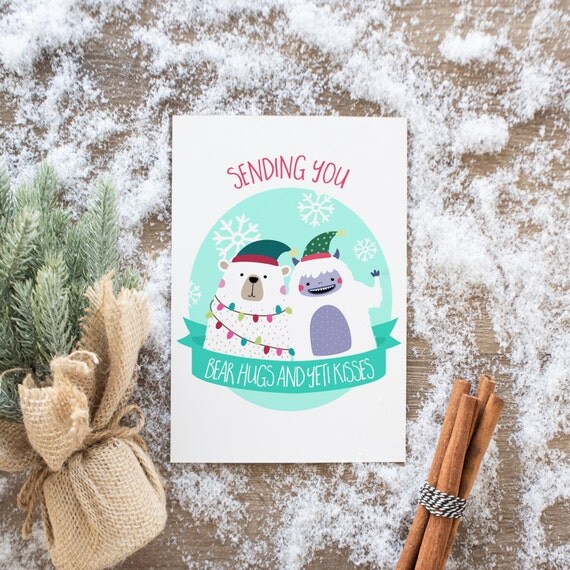 Yeti & Bear Holiday Cards Christmas Cards Xmas Woodland
