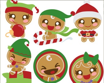 Christmas Clipart Gingerbread Kids -Personal and Limited Commercial Use- Kawaii Christmas Gingerbread Clip Art