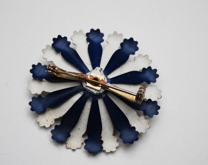 Flower Brooch - Red White Blue - Enamel on Metal - Floral pin