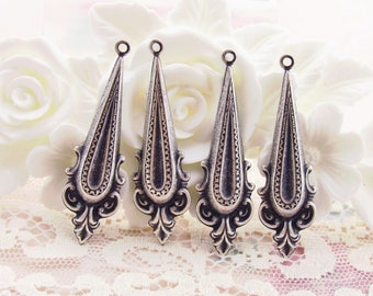 Ornate Antiqued Silver Ox Victorian Style Drops Earring Dangles 44mm - 4
