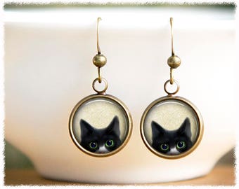 Peeking Cat Earrings • Cat Jewelry • Cat Lover Gift • Black Cat Jewelry • Cat Gifts • Daughter Gift