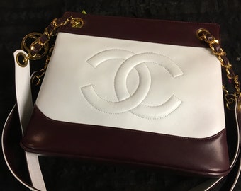 RARE Vintage Chanel two-tone leather tote w/ detachable/reversible top handle PRICE REDUCED