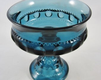 Kings Crown Indiana Glass, Blue Carnival Glass, Pedestal Compote, Pattern #77