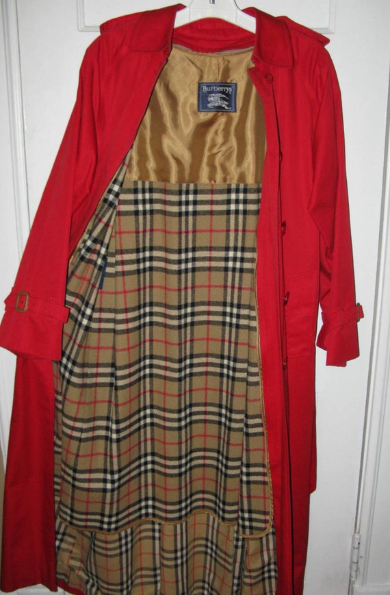 Burberry Trench Coat Women Vintage Cherry Red Nova Plaid Rain