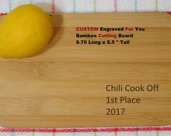 Cutting Board, Chili, BBQ, Food, Soup, Salsa, Cook OFF, Contest, Custom, Award, Prize, Trophy, Personalize, Wood burn, Engrave, 8.75 x 5.5