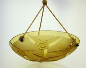 Signed Degue - 1930s Vintage Art Deco Light Fixture - French Pale Amber Propeller Blade Motif -Fantastic Condition -ORIGINAL, RARE, GORGEOUS