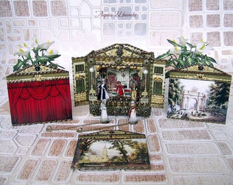 Puppet theater for Dollhouse. Dolls house miniature toy theatre. Paper theater. Handcrafted miniature. For doll House. 1:12 TO ORDER.