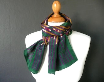 Designer silk scarf - Lanvin silk scarf - French silk scarf - vintage designer scarf - vintage Lanvin silk scarf - green and purple silk