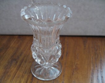 Vintage Pressed Glass Bud Vase With Pedestal Base