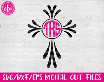 Monogram Cross, SVG, DXF, EPS, Cut File, Easter, Flourish, Vinyl, Vector, Monogram Frame, Silhouette, Cricut