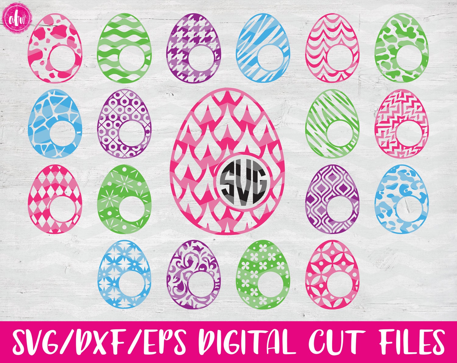 Download 40 Patterned Monogram Easter Eggs Bundle SVG DXF EPS