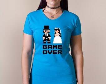 GAME OVER T-shirt wedding bachelorette party gamer bride Ladies Sizes
