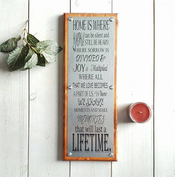 Home Sign Galvanized Metal Decor Wood and Metal Sign First