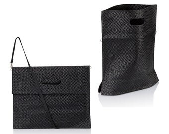 Woven black leather handbag- foldover purse Black leather bag SALE black leather bag foldover leather clutch - gift for her - women handbag