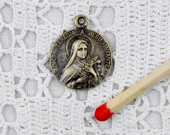 Antique French Medal Religious Silver Plated Medal Saint Teresa, St Therese Religion, Christian, Catholic, Charm Medal, Lisieux, Normandy