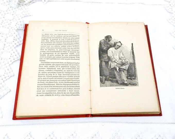 Antique French Book with a Red and Gold Art Nouveau Cover " Chez les Chinois" about China and the Chinese Dating From the 19th Century