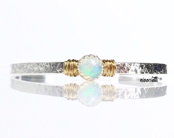 Genuine Welo Opal Cuff Bracelet / Ethiopian Opal Sterling Silver Cuff / Gemstone Cuff / October Birthstone Jewelry / New Mom Push Present