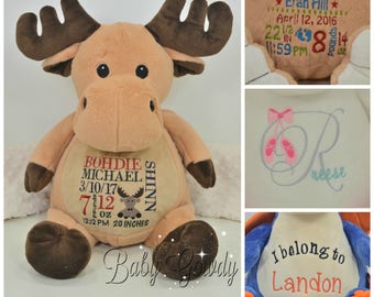 Personalized Moose - Custom Stuffed Animal - Keepsake - Personalized Baby Gift - Birth Stats Stuffed Animal - Moose Stuffed Animal