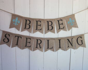 French Baby Shower Banner - Bebe Shower Decor - Custom Name Shower Bunting - Personalized French Style Baby Shower Garland - Fleur de Lis