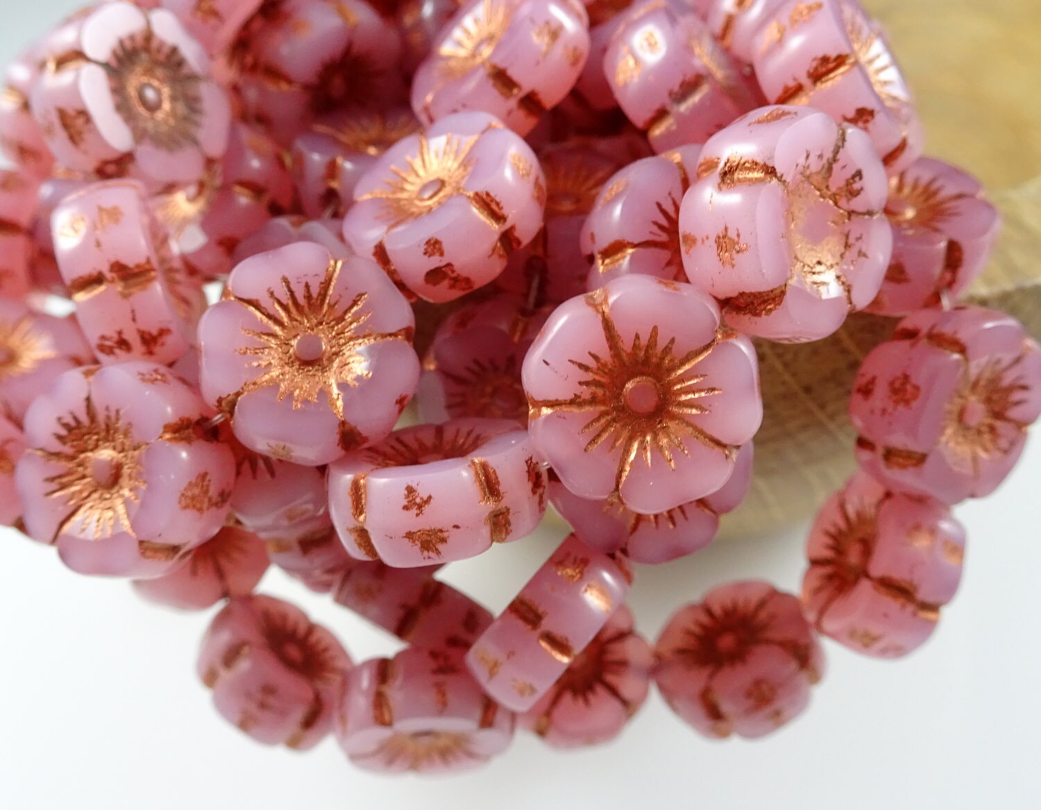 Czech Beads Czech Glass Flower Beads Hibiscus Flower Pink
