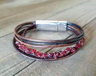 Garnet stone bracelet - garnet bracelet - garnet jewelry - leather garnet bracelet - garnet birthstone - leather bracelet - garnet stone
