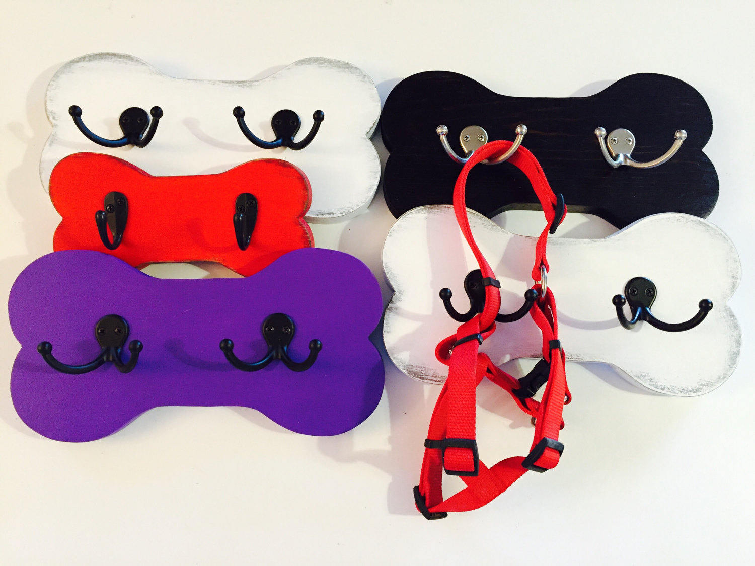 Wood Dog bone Leash Holder Pet Room Decor by HappyTrailsThrift