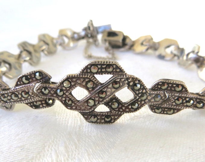 Art Deco Sterling Marcasite Bracelet, Vintage Deco Marcasite, Great Gatsby Jewelry, 1930's Bracelet