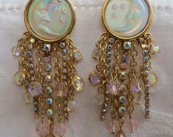 Kirks Folly Earring, Seaview Moon,Aurora Borealis Rhinestone and Crystal Dangle Earrings, Pierced Earrings, Kirks Folly Jewelry