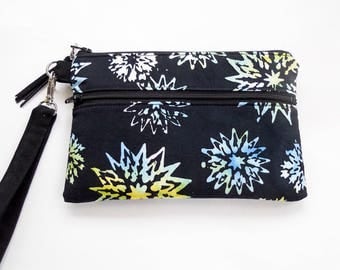 iPhone 6, 7, 6 Plus, 7 Plus Wristlet Wallet Black Cotton Batik