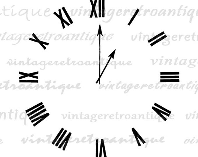 Clock Face with Hands Printable Graphic Download Image Digital Illustration Vintage Clip Art Jpg Png Eps HQ 300dpi No.2111