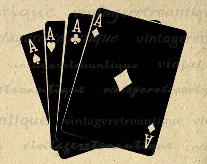 Four Aces Graphic Image Download Poker Printable Illustration Digital Vintage Clip Art Jpg Png Eps HQ 300dpi No.1997