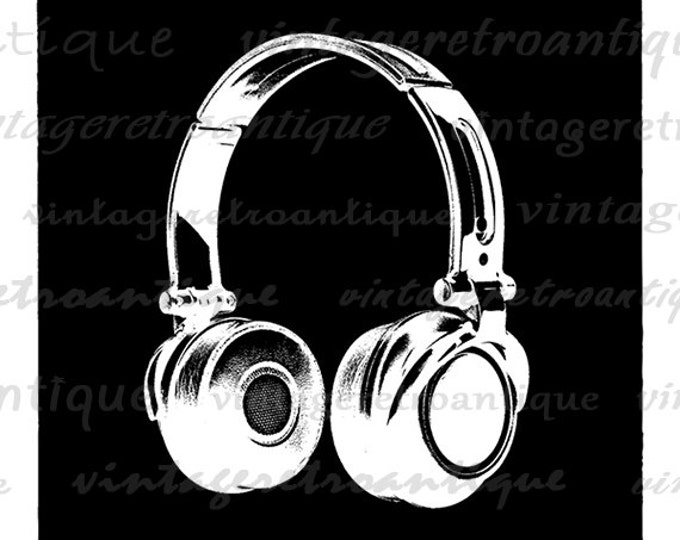 Headphones Graphic Image Printable Music Artwork Download Illustrated Digital Vintage Clip Art Jpg Png Eps HQ 300dpi No.3388