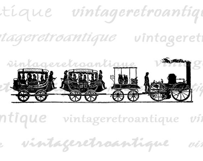 Old Train Digital Graphic Image Locomotive Printable Antique Download Vintage Clip Art Jpg Png Eps HQ 300dpi No.169