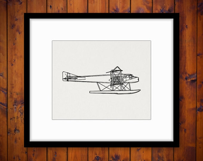 Printable Image Seaplane Airplane Digital Illustration Graphic Download Antique Clip Art Jpg Png Eps HQ 300dpi No.1678