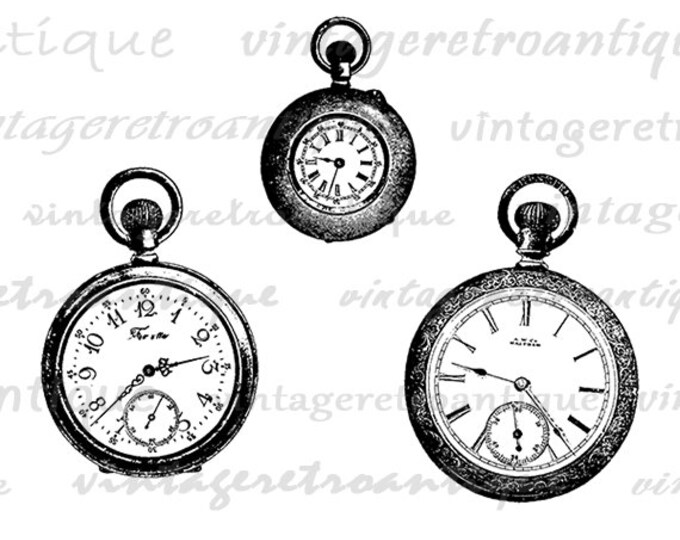 Printable Image Antique Pocket Watches Graphic Pocketwatch Clock Download Digital Vintage Clip Art Jpg Png Eps HQ 300dpi No.3673