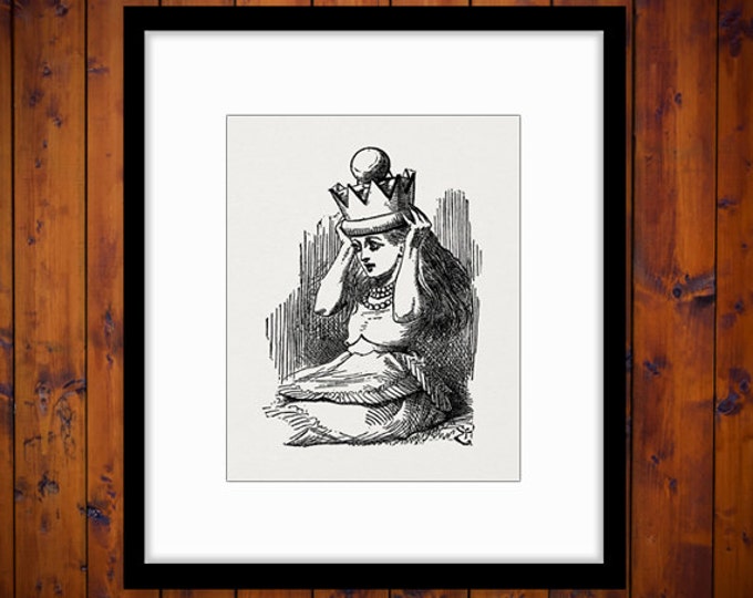 Digital Graphic Alice with Crown Printable Alice in Wonderland Image Illustration Download Antique Clip Art Jpg Png HQ 300dpi No.1092