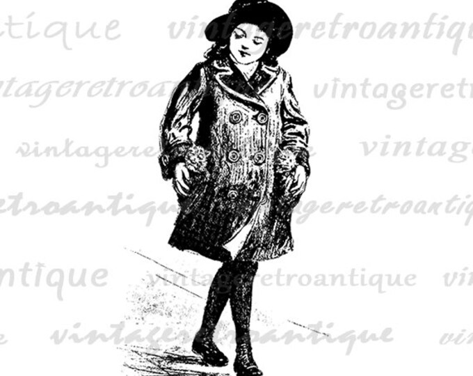 Printable Digital Old Fashioned Girl with Kittens in Her Pockets Image Cat Graphic Download Antique Clip Art HQ 300dpi No.3519