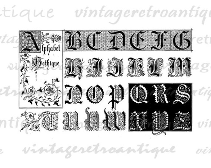 Printable Graphic Stylized Antique Alphabet Digital Assorted Letters Image Collage Sheet Download Jpg Png Eps HQ 300dpi No.200